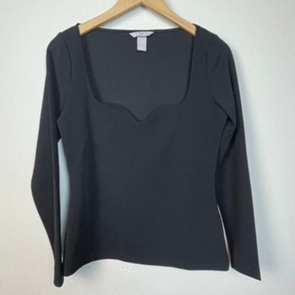 H&M Black Sweetheart Neck Long Sleeve Fitted Top Women's Size M Chic